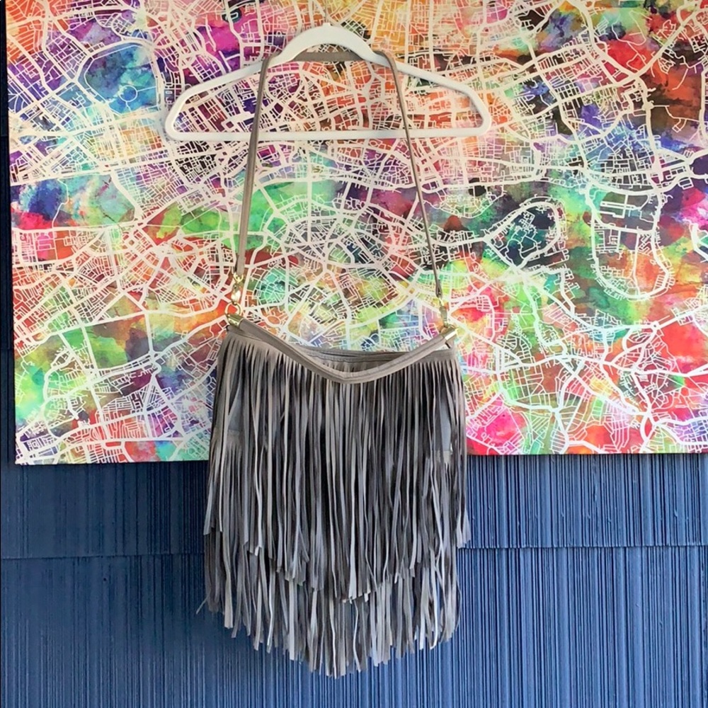 H&M fringe faux suede and leather handbag